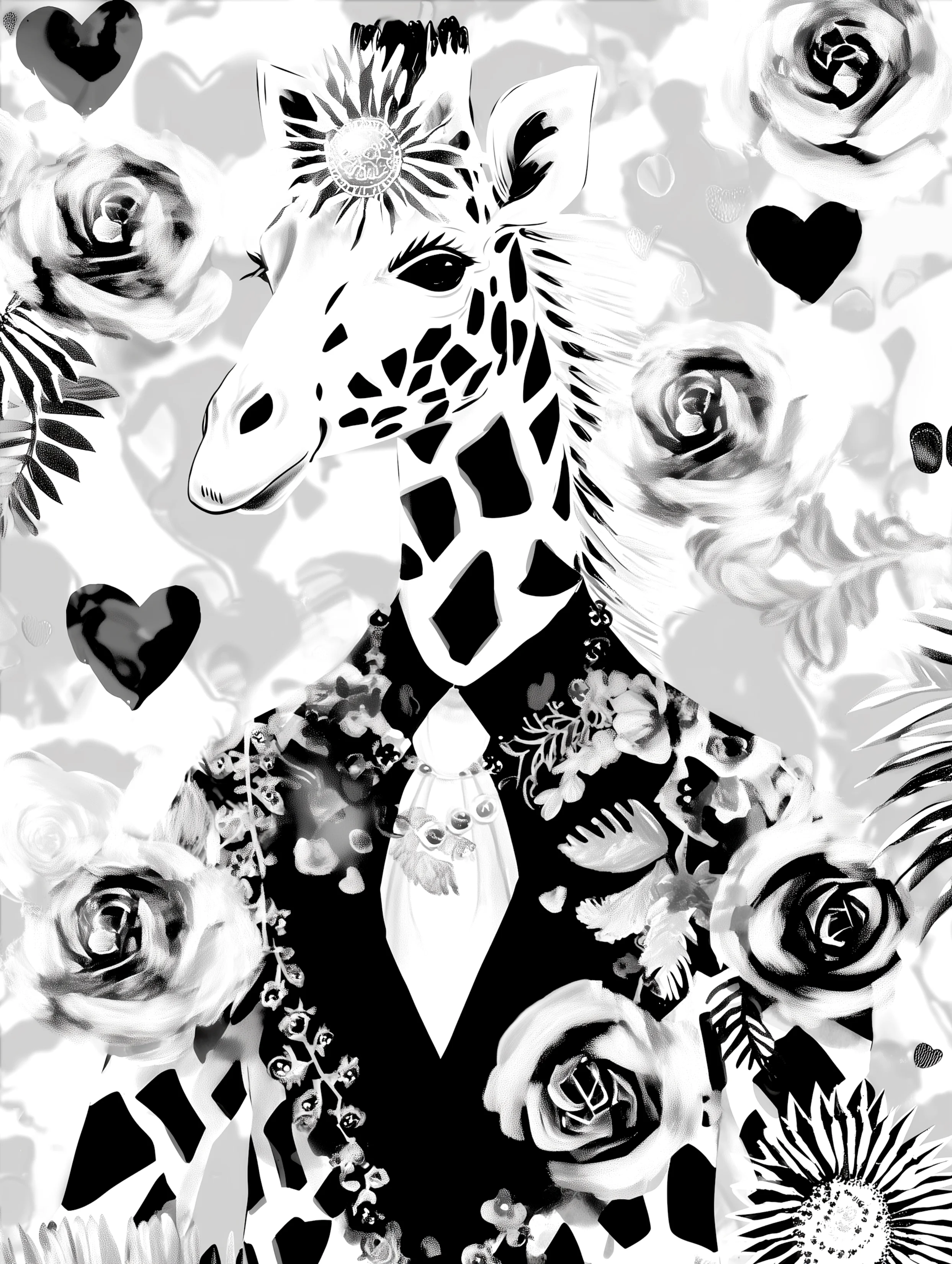 Free printable giraffe coloring page featuring wearing a suit giraffe